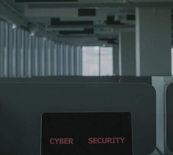 Free Laptop With Cyber Security Text on the Screen Stock Photo